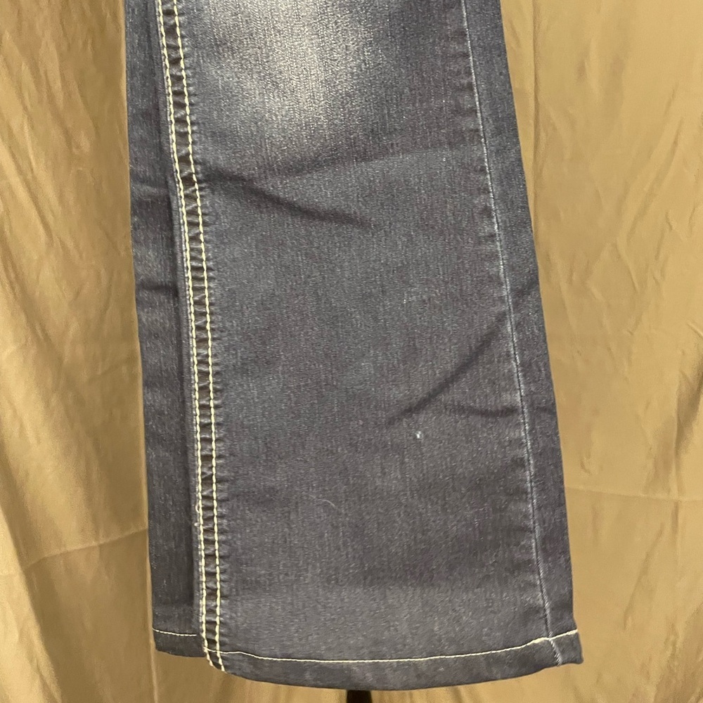 Soundgirl Vintage Y2K Dark Blue Boot Cut Jeans with Embroidered Sequin Pockets - Picture 12 of 13